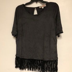 Penelope Black Short Sleeves w/Fringes Med